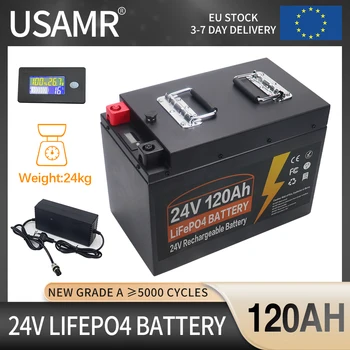 24V 120AH LiFePO4 Baterije, Vgrajene v BMS Litij-Železo Fosfat Polnilne Celice 5000+ Ciklov Za Čoln na Električni pogon Inverter Slike