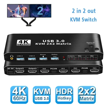 2x2 HDMI je Združljiv KVM Stikalo za Ločevanje 4K 60Hz USB Preklopnik Podaljša Zaslona Za Računalnik Prenosnik Delež Tipkovnice, Miške, Monitorje Slike