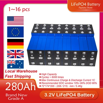 3.2 V 280Ah Lifepo4 Baterije za 12V 24V 48V Doma Sončne Energije za Shranjevanje Baterije Slike