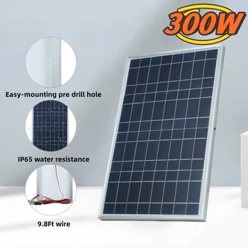 300W 12V Sončne celice, Komplet z 100A Krmilnik Vrata USB Prenosni Solarni Polnilnik za Baterijo, ki je Primerna za Kampiranje na Prostem Mobilne RV Slike