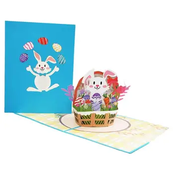 3D Vesele Velikonočne praznike voščilnico Bunny Egg Cvetje, Košarice za Pop Up Velikonočne Voščilnice za Rojstni dan Za Otroke Pogodbenice Prednost Srčkan Pop Up Kartice Slike