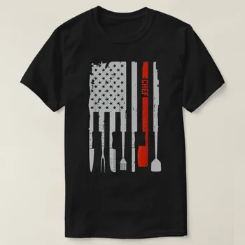 4. julija Ameriško Zastavo Kuhar Nož Kulinarične Kuhamo T-Shirt 100% Bombaž O-Vratu Poletje Kratek Rokav Priložnostne Mens T-shirt Slike