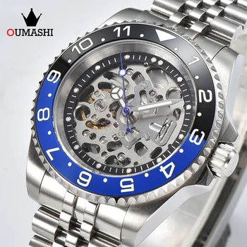 40 mm moške ure, srebrna črna modra slog luksuzni avto watch NH70 votlih izbiranje iz nerjavečega jekla nepremočljiva watch Slike