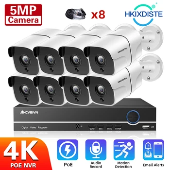 4K NVR na Prostem Nepremočljiva Doma CCTV POE Kamera Sistema za zaščito, Komplet VMS 5MP IR Nočno Vizijo Nadzor Sistema 8CH H. 265+ P2P Slike