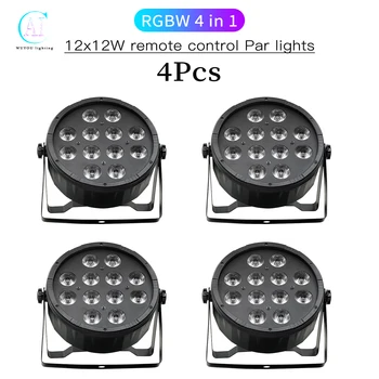 4Pcs/Veliko 12x12W LED Par Luči RGBW 4 v 1 Daljinski upravljalnik Ravno Fazi Luči DMX Kontrola DJ Disco Opreme za Razsvetljavo Slike