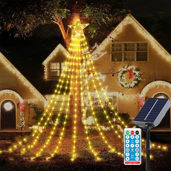 9X3M Prostem Božič Slap Vila Lučka 288 LED Plug-in/Solar Star Niz Lahka Nepremočljiva Vrt Xmas Tree Garland Svetlobe Slike