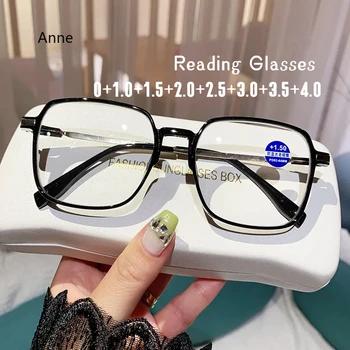 Anti-modra Obravnavi Očala Ženske Trend Velikih Kvadratnih Presbyopia Očala Okvir Anti-utrujenost branje za Starejše Povečevalna Očala Slike