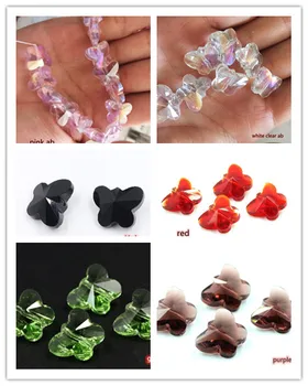 Barvita Kristalno Steklo Metulj Svoboden DIY kroglice nakit ugotovitve s naravnost luknjo 10pcs o 12x14mm y1420 Slike
