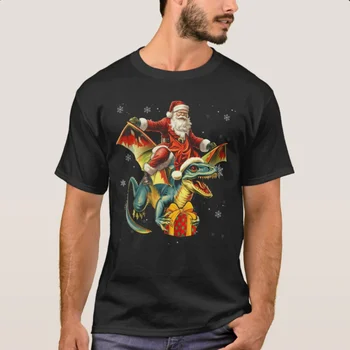 Božič Prehis Santa Claus Jahanje Pterosaur Dinozaver Božič Darilo T-Shirt Nove 100% Bombaž O-Vratu Kratek Rokav Priložnostne Mens T-shirt Slike