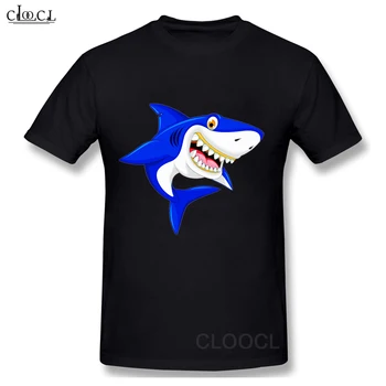 CLOOCL Moške Majice Poletje Vrhovi Risanka Shark Grafika, Tiskanje Majice Street Nositi Športna Moda Prevelik Bombaž Black Tees Slike