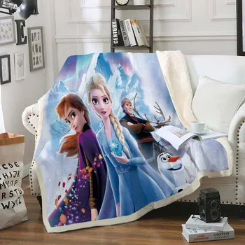 Disney 3D Zamrznjeno 2 Elsa prešito Odejo, Vrgel Kavč Toplo Posteljo Kritje Posteljnina za Fante, Dekleta, Otroci, Slike