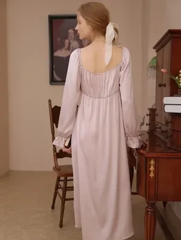 Dolgo Nightdress Čipke Francoski Pomlad Svile Viktorijanski Nightgowns Princesa Dame Pajama Ruffles Jeseni Ženske Pravljice Sleepwear Slike