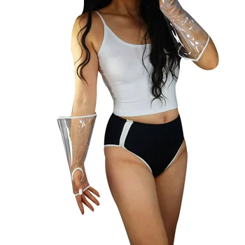 DooWay Žensk PVC ROKAVICE brez Prstov prozorne Plastike Mitten 30 cm Dolgo Roko Halloween Kostum Večer Fashion Show Vlogo Igrajo Rokavice Slike