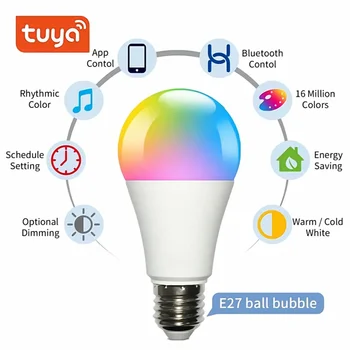 E27 Žarnica Brezžična tehnologija Bluetooth 4.0 Smart Tuya APP Nadzor Zatemniti 15W E27 RGB+CW+WW LED Sprememba Barve Lučka Združljive IOS/Android Slike