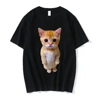 El Gato Meme Žalosten Jok Mačka Munchkin Kitty Meme Trendy Graphic T-shirt Unisex Modna Kratek Rokav Prevelik Ulične Slike
