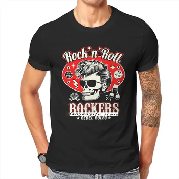 Gothic Rockabilly Rock and Roll Ustvarjalne TShirt Kul Moških Lobanje Kocke Rockerji Grafični Tshirts Moški Modni Hip-hop Vrhovi XS-4XL Slike