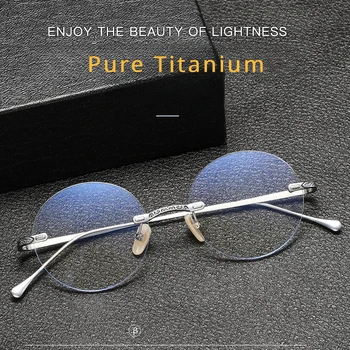 Japonski Novega Čistega Titana Rimless Retro Očala Okvir Vklesan Ultra-Lahkih Študent Kratkovidnost Anti-Modra Svetloba Očala Okvirji Slike