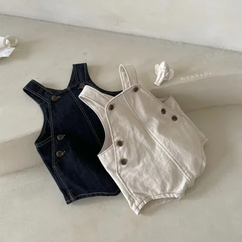 Korejski Otrok Trdna Kombinezoni Oblačila za Poletje Nove Modne Denim Kombinezon za Dečke in Deklice Baby Trak Tshirt Jumpsuit Hlače Slike