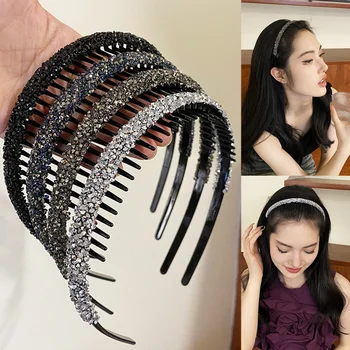 Luksuzni Nosorogovo Trakovi Moda Tanka Bleščeča Kristalno Zob Anti-slip Hairbands za Ženske Dekle Lase Hoop Dodatki za Lase Slike