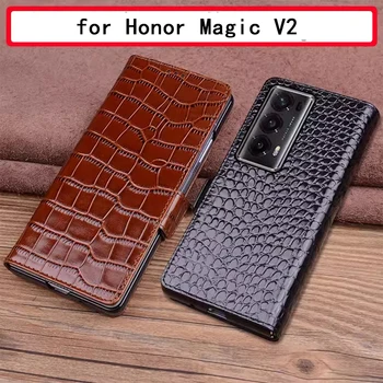 Luksuzni Pravega Usnja Primeru za Huawei Honor Čarobno V2 Carcasa Poslovanja Flip Telefon Funda za Čast MagicV2 Fundas Kože Coque capa Slike