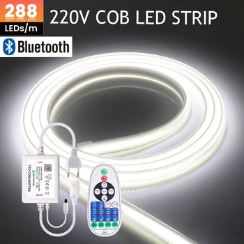Možnost zatemnitve COB LED Trak 220V 288Leds/m Bluetooth Daljinsko upravljanje Prilagodljiv Trak FOB LED Trak, Toplo, Naravno, Hladno Bela EU Priključite Komplet Slike