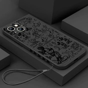 NEW Mickey LOGOTIP Miško Primeru Telefon Za Apple iPhone 14 13 12 mini 11 Pro Max 8 7 Plus Tekoče Levo Vrv Funda Zadnji Pokrovček Slike