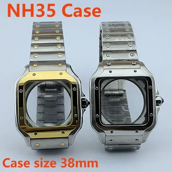 NH35 watch primeru kvadratnih primeru moške gledajo zložljiva sponke Romov izbiranje iz nerjavečega jekla Mehanske Ročne ure fit NH35 gibanja Slike