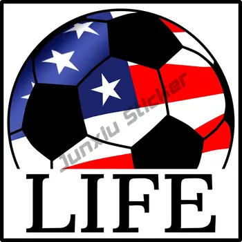 Nogomet Življenje ZDA Zastavo Svetu Šport Odbijača StickerFootball Vinilne Nalepke za Avtomobile Windows Steklenice Ogledalo Prostem Kvadratnih Znak Slike