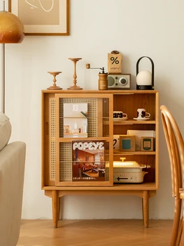 Nordijska masivnega lesa naslonjač, sodoben minimalističen, dnevna soba, TV, strani, kabinet, rattan, tkane Japonski omara za shranjevanje Slike