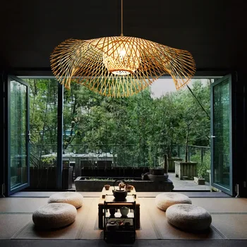 Priljubljena Bambusa Viseče Svetilke Ročno Lesa Obesek Luči Japonski Slog in Bambusa Lestenec Za Kuhinjo kavarna Slike