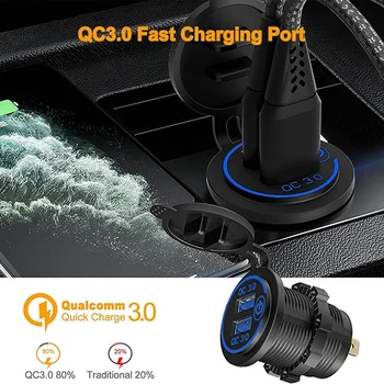 QC 3.0 Dvojno USB Avto Polnilec Z Vtičnico Touch Stikalo za Hitro Polnjenje Vtičnica Za 12V-24V motorno kolo, Čoln Slike