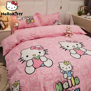 Sanrio Risanka Srčkan Hello Kitty Posteljnina 4 Kos Prevleke Rjuhe Kritje Prešite Odeje Igrah Posteljnina Nabor Tolažnik Določa Listov Slike