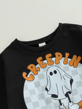 Srčkan Malčka Halloween Kostum Nastavite Sablastan Ghost Print Majica s Elastične Hlače - kot Nalašč Jeseni Obleko za Dojenček Boys Slike