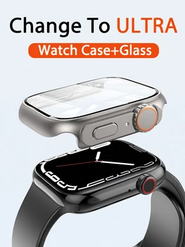 Steklo+PC Podjetje Cover za Apple Watch Primeru, 44 mm 40 mm 45 mm 41mm Videz Nadgradite 49 mm spreminja v ultra iWatch serije 8 7 6 5 mp Slike