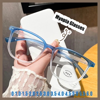 Trendy Retro Mat Črni Kvadrat Kratkovidan Očala za Moške Anti Modra Svetloba Kratkovidnost Očala Končal Recept za Očala 0~-6.0 Slike
