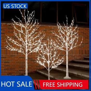 Tybeeu Osvetljeno Breza Drevo, Sklop 4, 6 in 8 m s Toplo Bela LED Luči za Počitnice Dekor - Realistično Oblikovanje Slike