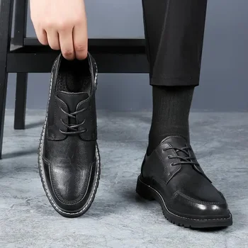 Usnjeni Čevlji za Moške Pravega Usnja Mehko Usnje Mehko Dno Štiri Sezone Delo Priložnostne Čevlji Trendy Poslovnih Formalnih Nositi Črno Sp Slike