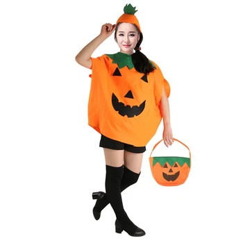 VROČE-Buče Halloween Cosplay Kostum Oranžna cilinder Tote Vrečko Set Slike