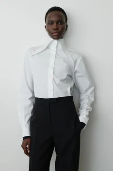 Vrsta velikih river majica minimalističen nišo vsestranski design kvadratnih vratu dolgo sleeved majica bel top za ženske Slike