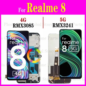 Za NASPROTNEGA Realme 8 4G Zaslon RMX3085 LCD Z Okvirjem Realme8 5G RMX3241 Zaslon na Dotik, Računalnike Senzorja Montaža Nadomestnih Delov Slike