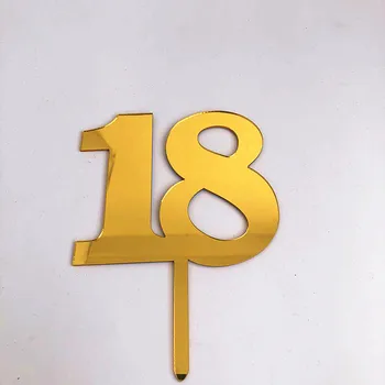 Zlato 18. Happy Birthday Cake Pokrivalo Število 18 Akril Cupcake Pokrivalo Za Obletnico Fantje Dekleta Rojstni dan Torta Okraski Slike