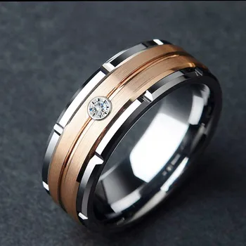 ZORCVENS Trendy 8 mm Kubičnih Cirkon Poročni prstan Obroči Punk Letnik Rose Gold Barvi Nerjavečega Jekla, Zaročni Prstan Za Moške Slike