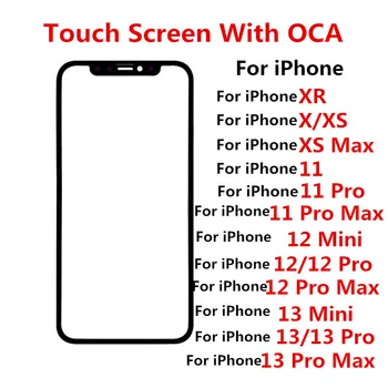 Zunanji Zaslon Za iPhone XR XS max 11 pro 12 13 Sprednji Dotik LCD Zaslon, Stekla, Pokrov Objektiva Popravila Zamenjati Del OCA Slike
