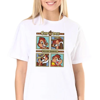 Ženske Modne Srčkan Disney Čip & Dale Kvadrat Grafiko, ki je Natisnjena Dekle T-shirt Dame Tshirts Preprosto Priložnostne Harajuku Ženska majica s kratkimi rokavi Slike
